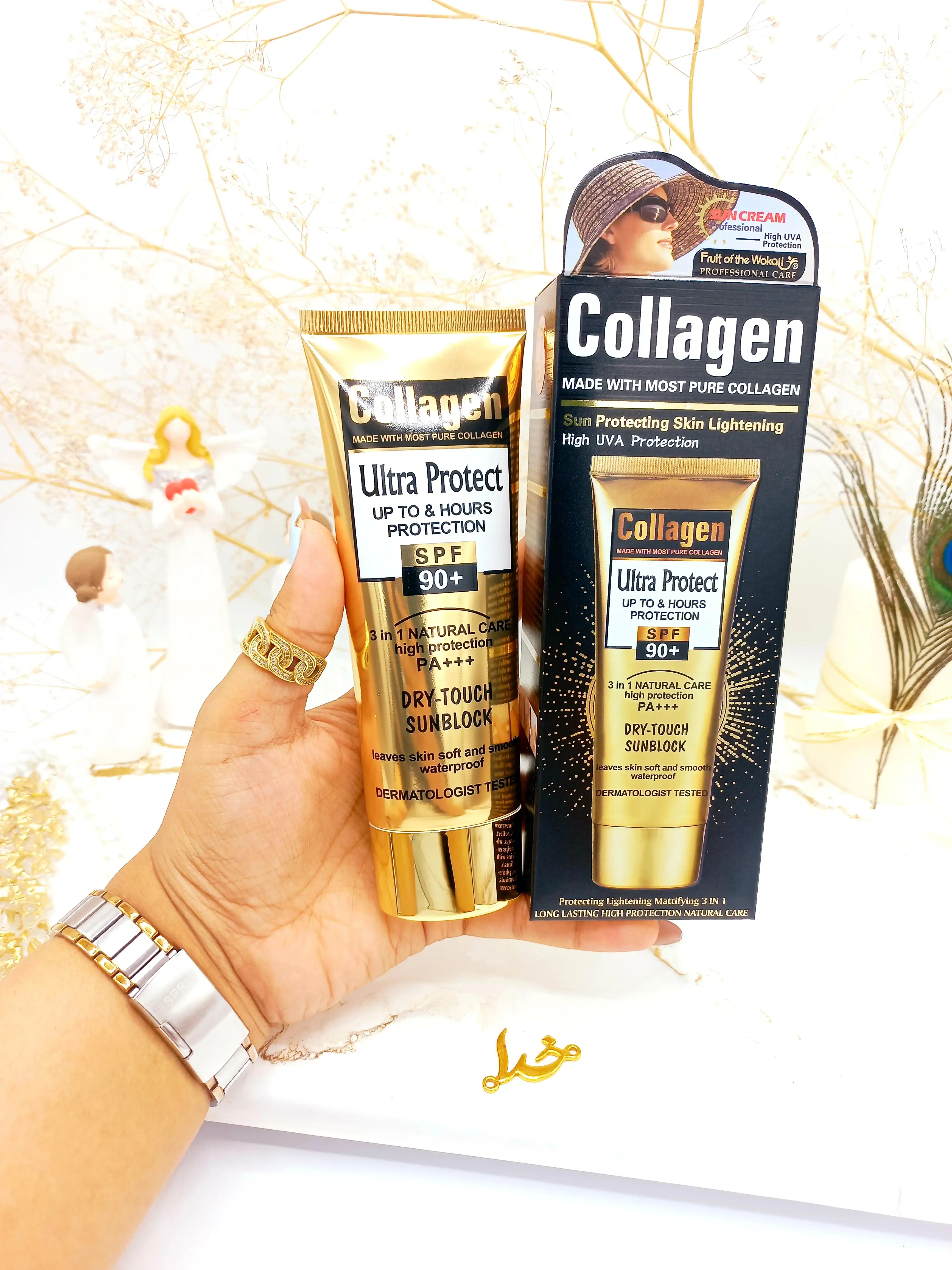 کرم ضد آفتاب بی رنگ spf90 کلاژن ساز و ترمیم کننده وکالی اصلی WOKALI کد HF2012
