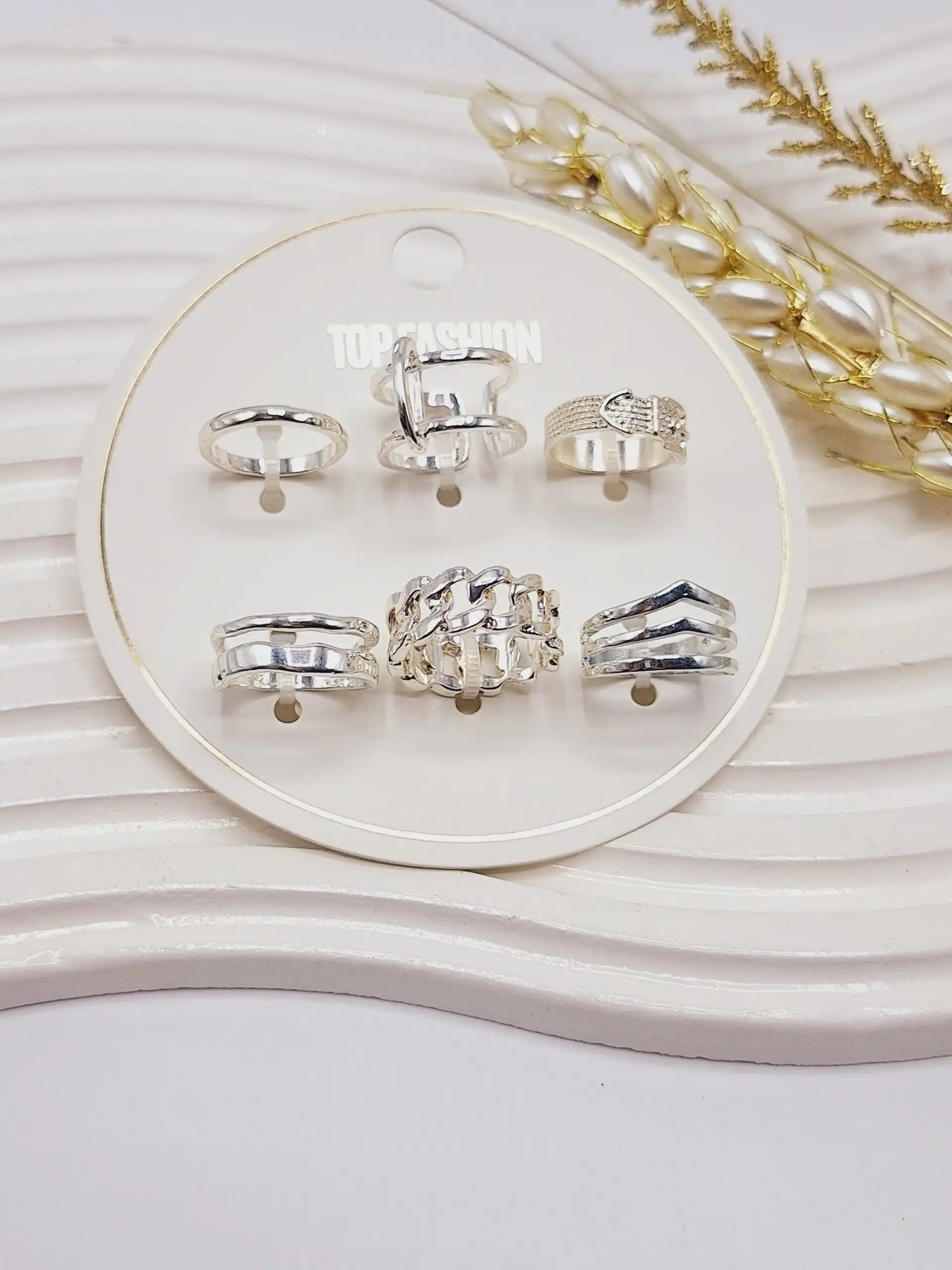 پک انگشتر 6 تایی رادیوم چند ضلعی نقره ای